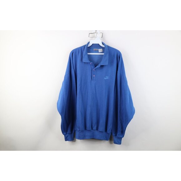 Vintage 90s Nike Mens XL Faded Travis Scott Mini Swoosh Collared Sweatshirt Blue